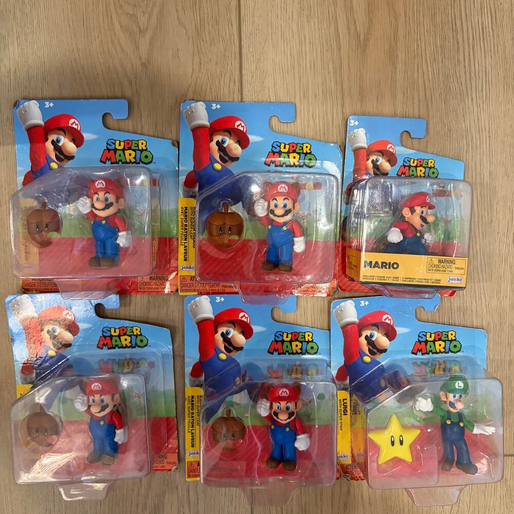 Super Mario 2021 Figures Mario, Racoon Mario, Luigi LOT of 6